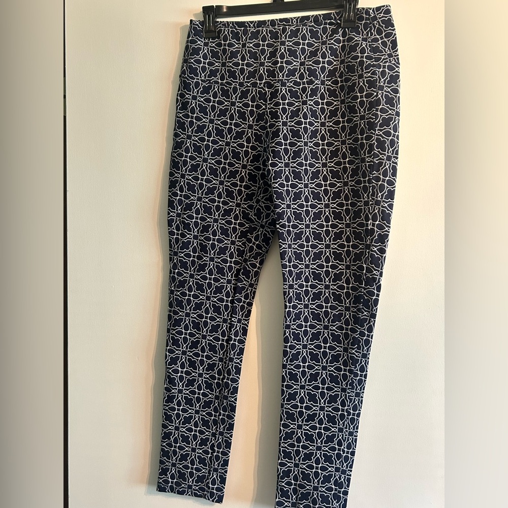 Slim-Sation by Multiples - Navy and White Geometric Print Chinos
